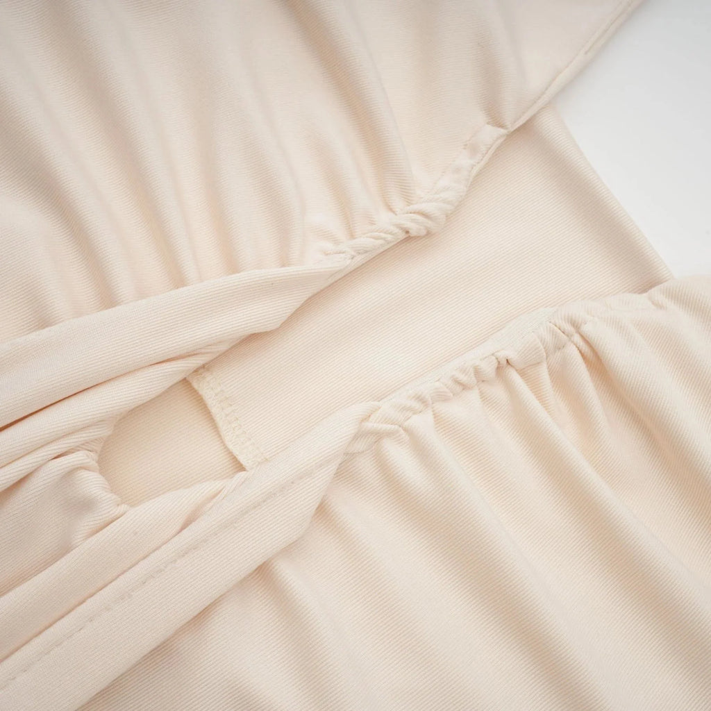 Emilia Maxi Dress White Deep - V Draped Ribbon Ruched Ankle - Length