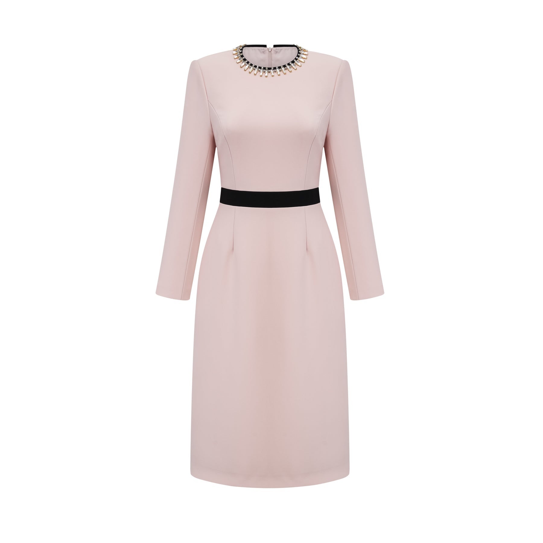 Emilia Midi Dress - Color Block Design - Crystal Embellishment - Dart Detailing - Rear Slit