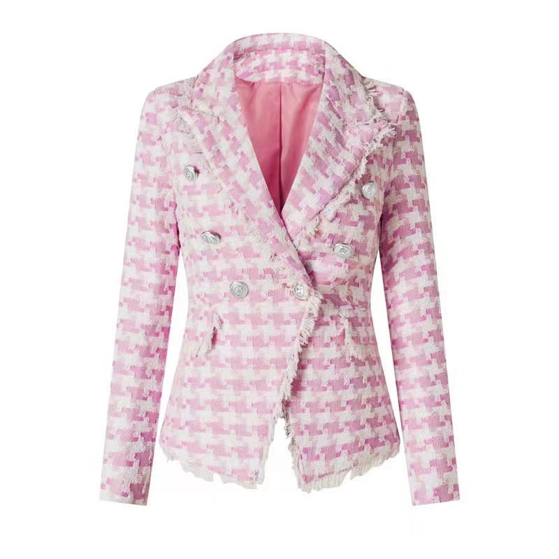 Emily Blazer & Shorts Set - Timeless Houndstooth Design - Tailored Fit - Chic Buttons - Premium Cotton - Spandex Blend