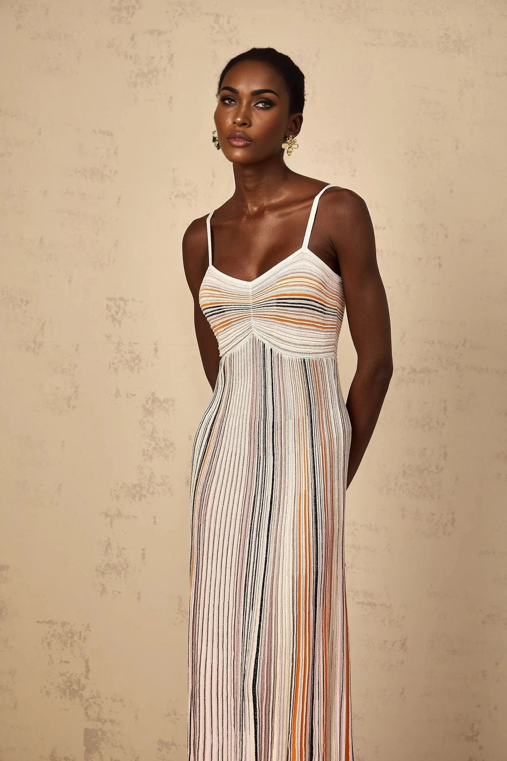 Emma Maxi Dress Sequin Striped Knit & Metallic Detailing
