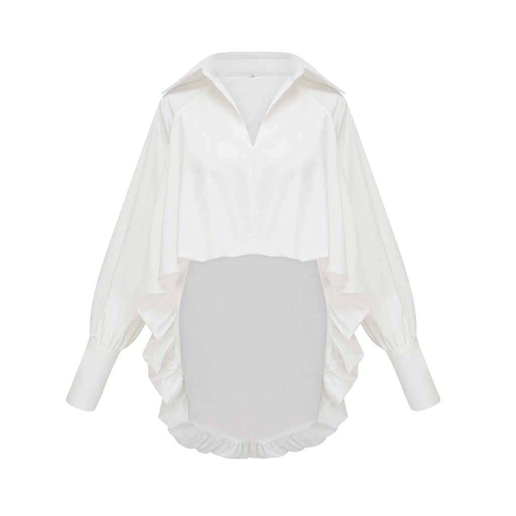 Emma Shirt - Lapels - Long Sleeves - V Neck - Buttoned Cuffs