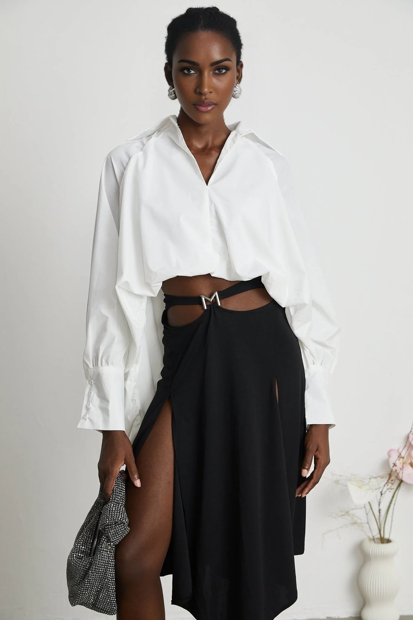 Emma Shirt - Lapels - Long Sleeves - V Neck - Buttoned Cuffs