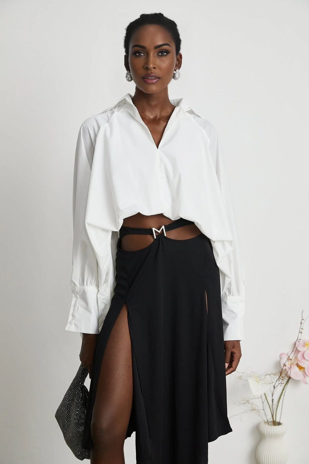 Emma Shirt - Lapels - Long Sleeves - V Neck - Buttoned Cuffs