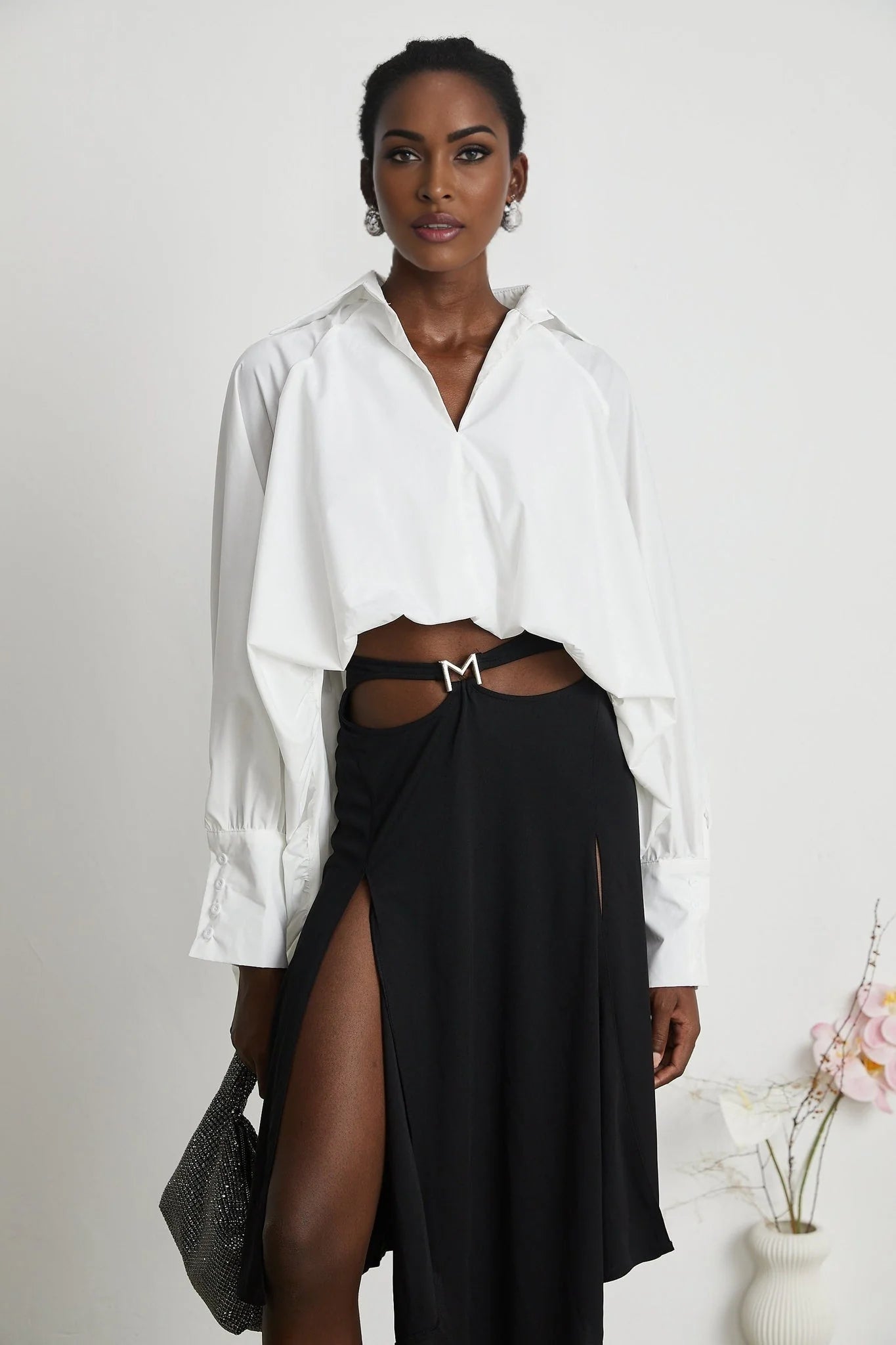 Emma Shirt - Lapels - Long Sleeves - V Neck - Buttoned Cuffs