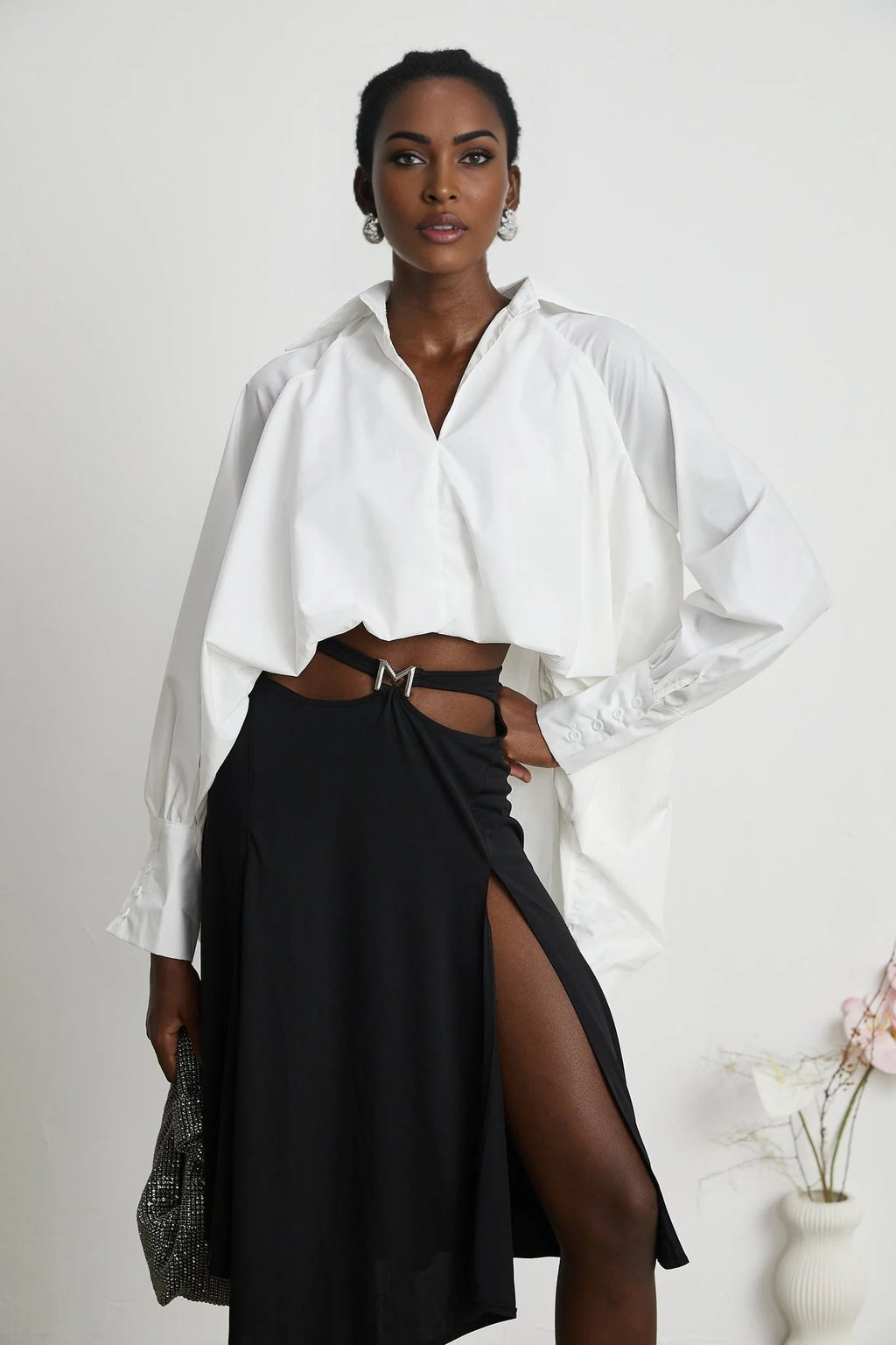 Emma Shirt - Lapels - Long Sleeves - V Neck - Buttoned Cuffs