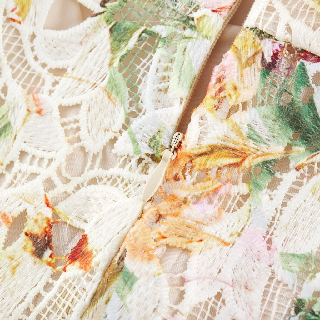 Enora Midi Dress - Sleeveless Cut - V - Neckline - Spaghetti Straps - Floral Embroidery - A - Line Silhouette
