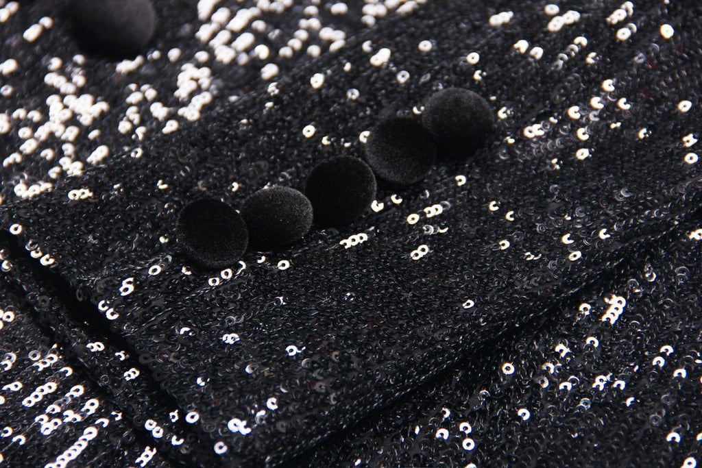 Enrica Double - Breasted Sequin Blazer - Slim Fit with Velvet Lapels - Velvet - Trimmed Pockets