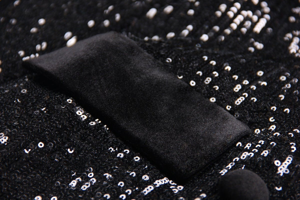 Enrica Double - Breasted Sequin Blazer - Slim Fit with Velvet Lapels - Velvet - Trimmed Pockets