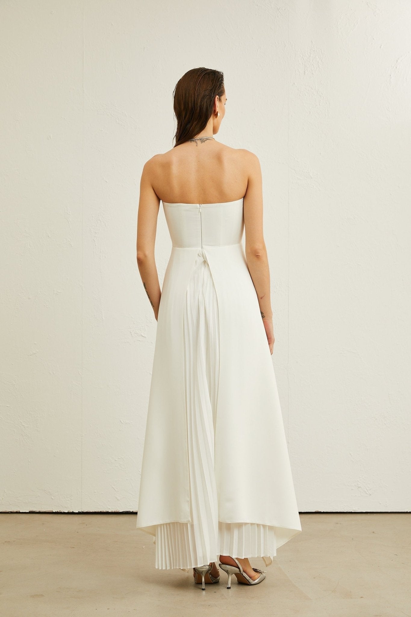 Enrica Maxi Dress - Off - Shoulder Style - Strapless Design - Pleated Feature - Ruffled Trim Detail