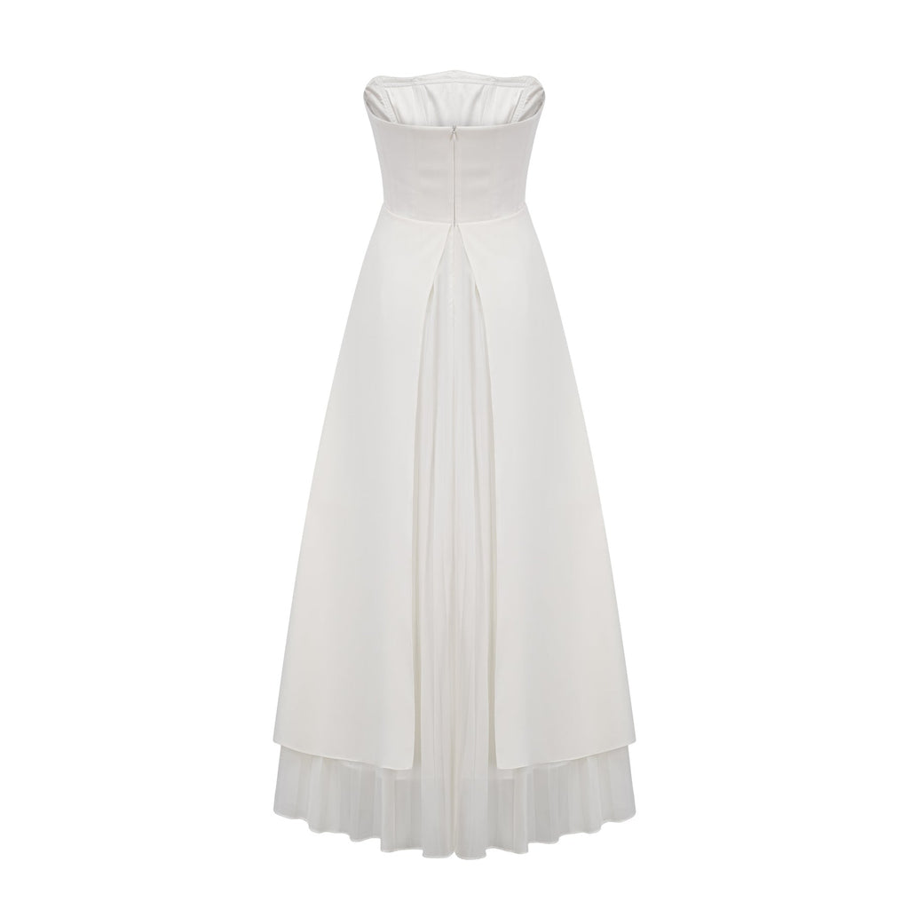 Enrica Maxi Dress - Off - Shoulder Style - Strapless Design - Pleated Feature - Ruffled Trim Detail