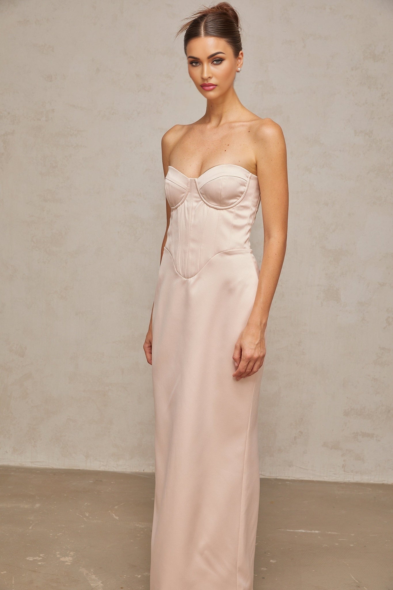 Enrica Maxi Dress - Sweetheart Neck - Off - Shoulder Corset Style - Satin Finish - Rear Lace - Up Fastening
