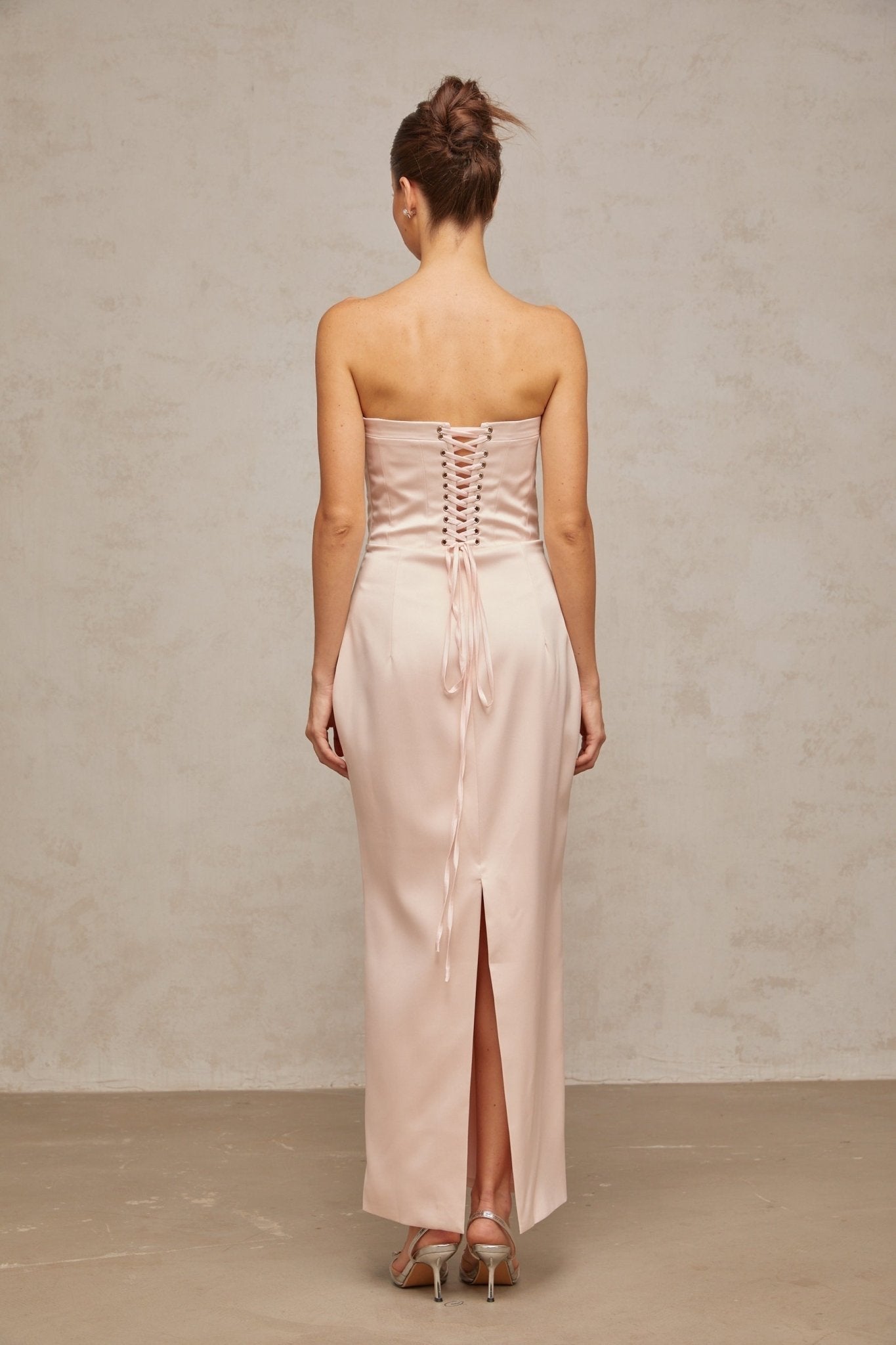Enrica Maxi Dress - Sweetheart Neck - Off - Shoulder Corset Style - Satin Finish - Rear Lace - Up Fastening
