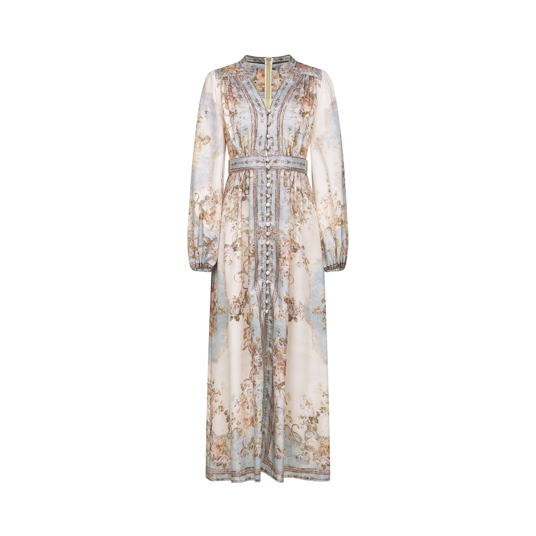 Enrica Midi Dress - Long Sleeves - V - Neck - Floral Print