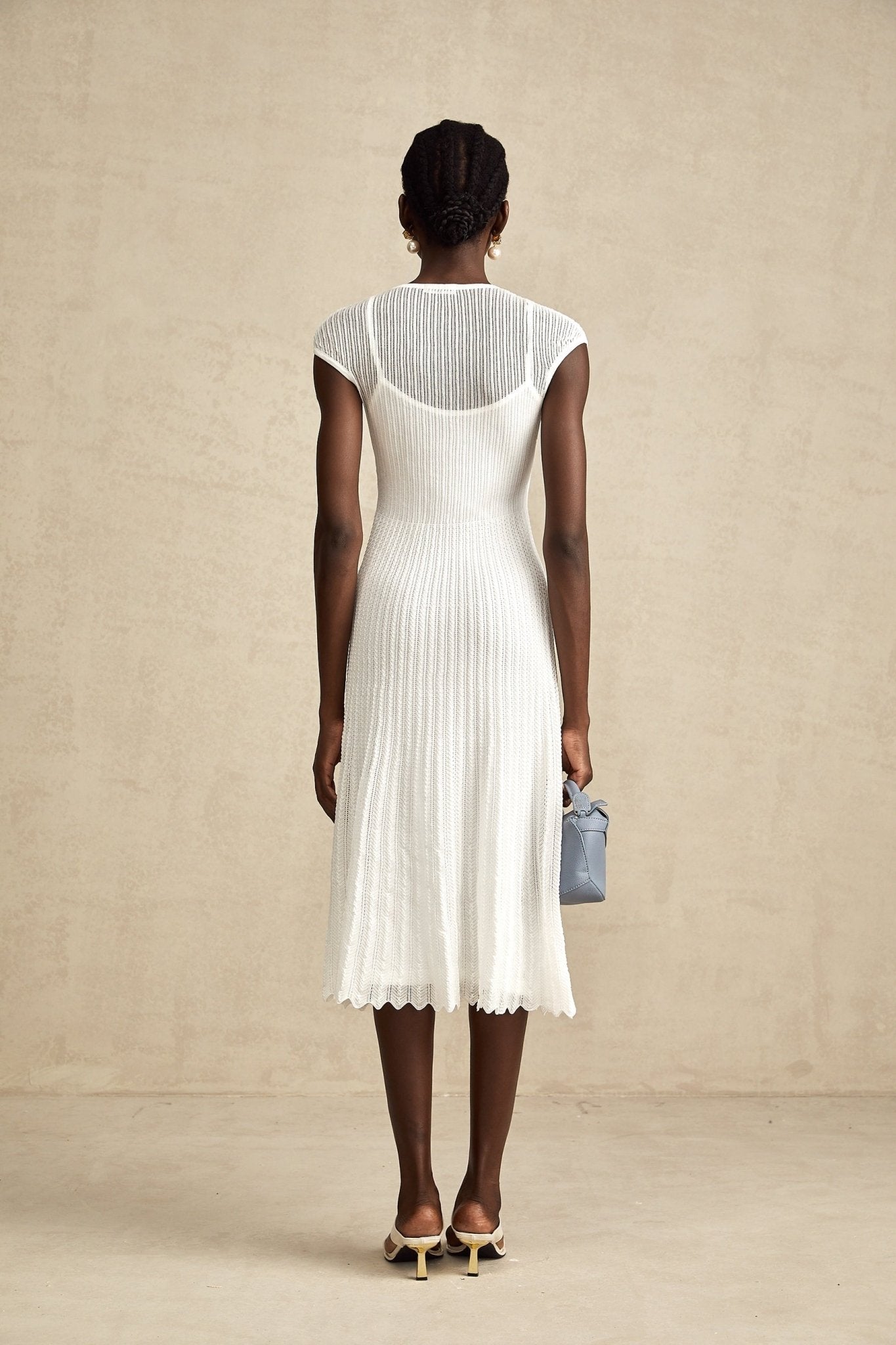 Enrica Midi Dress - Round Neck - Sleeveless - Scallop Hem - Semi - Sheer