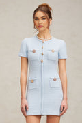 Enrica Mini Dress - Knitted Construction - Crystal Embellishment - Four Patch Pockets - Front Press - Stud Fastening