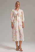 Enrica White Balloon Sleeve Button-Up Dress