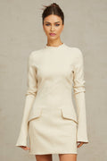 Erika Mini Dress - Mock Neck - Flared Cuffs - Fitted Silhouette - Faux Pocket Detailing - Rear Zip Fastening