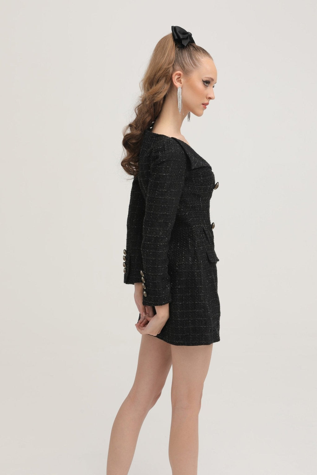 Erin Coat - Open Neck Design - Long Sleeves - Lapels with Bow Detail