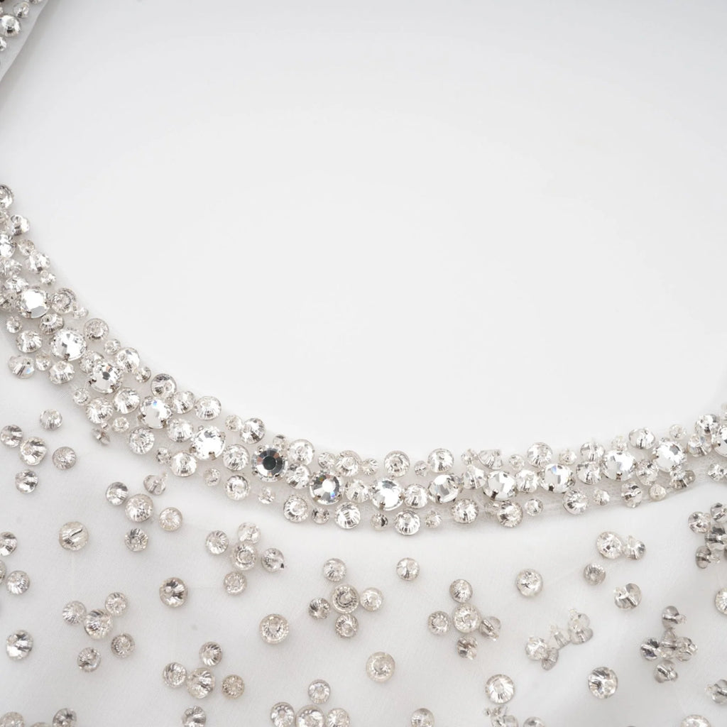 Ermione Mini Dress - Sleeveless Spaghetti Strap Crystal Embellished Bow Detailing Zip Fastening