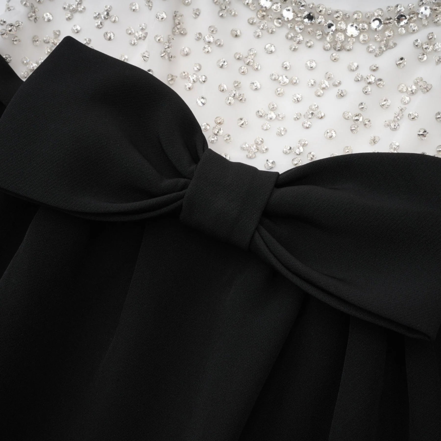Ermione Mini Dress - Sleeveless Spaghetti Strap Crystal Embellished Bow Detailing Zip Fastening