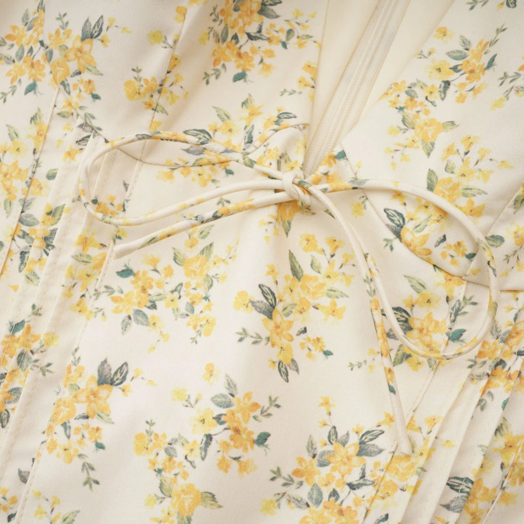 Ermione Mini Dress - V - neck Floral Cinched Waist Pleated Layers Zip Closure Chic Mini Length
