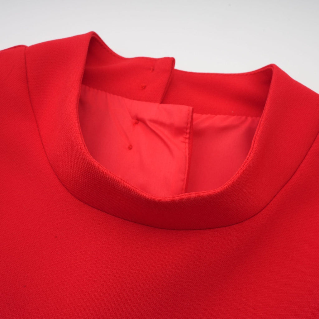 Esme Mini Dress - Crew Neck - Short Petal Sleeves - Bow Detailing - Cut - Out Back