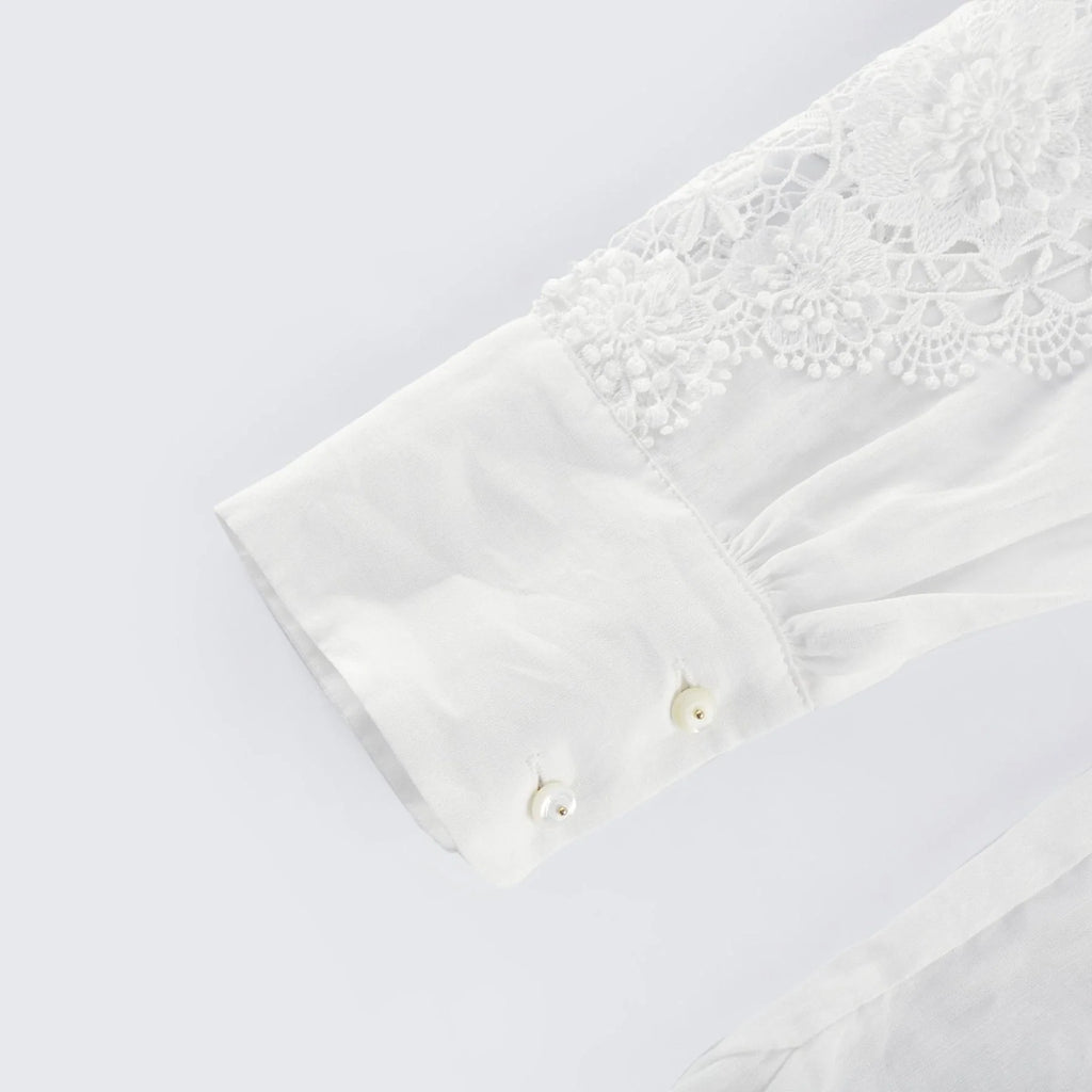Esme Shirt - Long Sleeve - Lapel - Cut - Out Design - Lace Embroidery