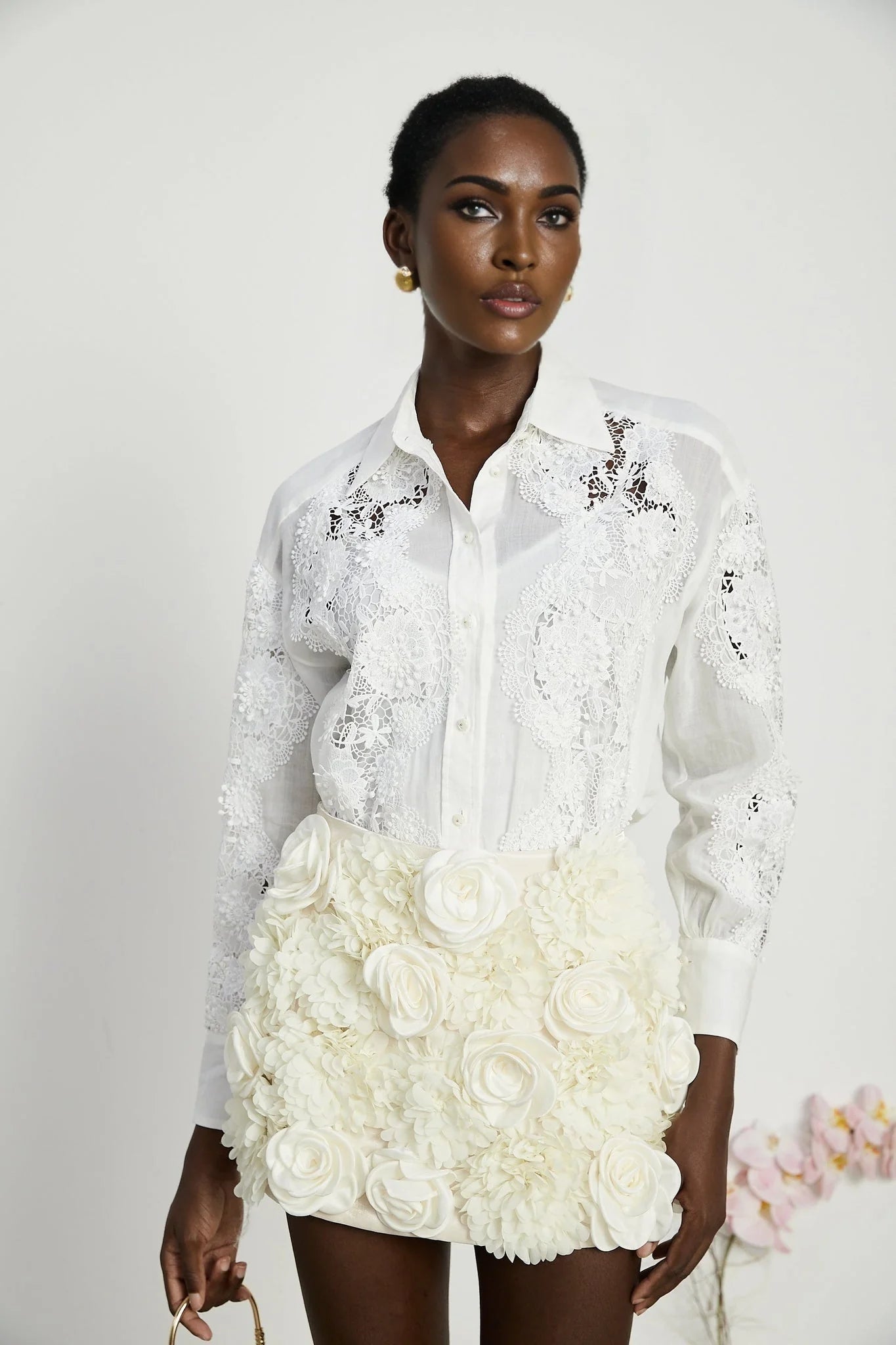 Esme Shirt - Long Sleeve - Lapel - Cut - Out Design - Lace Embroidery