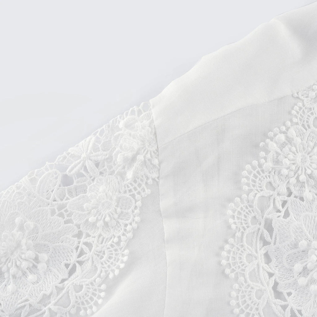 Esme Shirt - Long Sleeve - Lapel - Cut - Out Design - Lace Embroidery