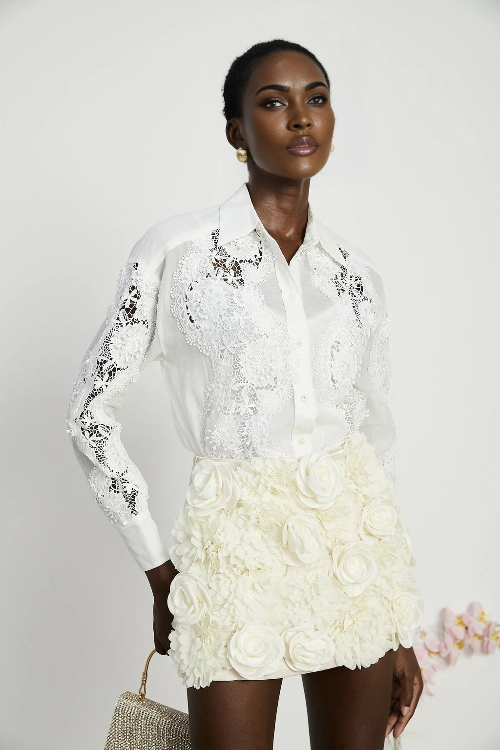 Esme Shirt - Long Sleeve - Lapel - Cut - Out Design - Lace Embroidery