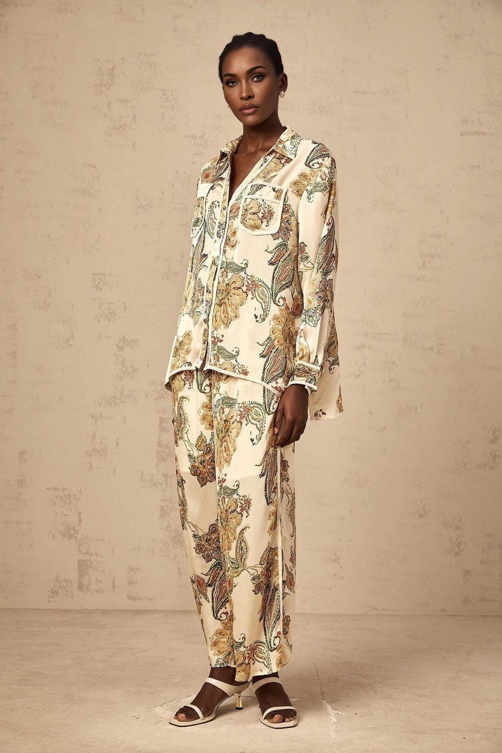 Esme Shirt & Trousers – Floral Print – Semi - Sheer – Wide Legs