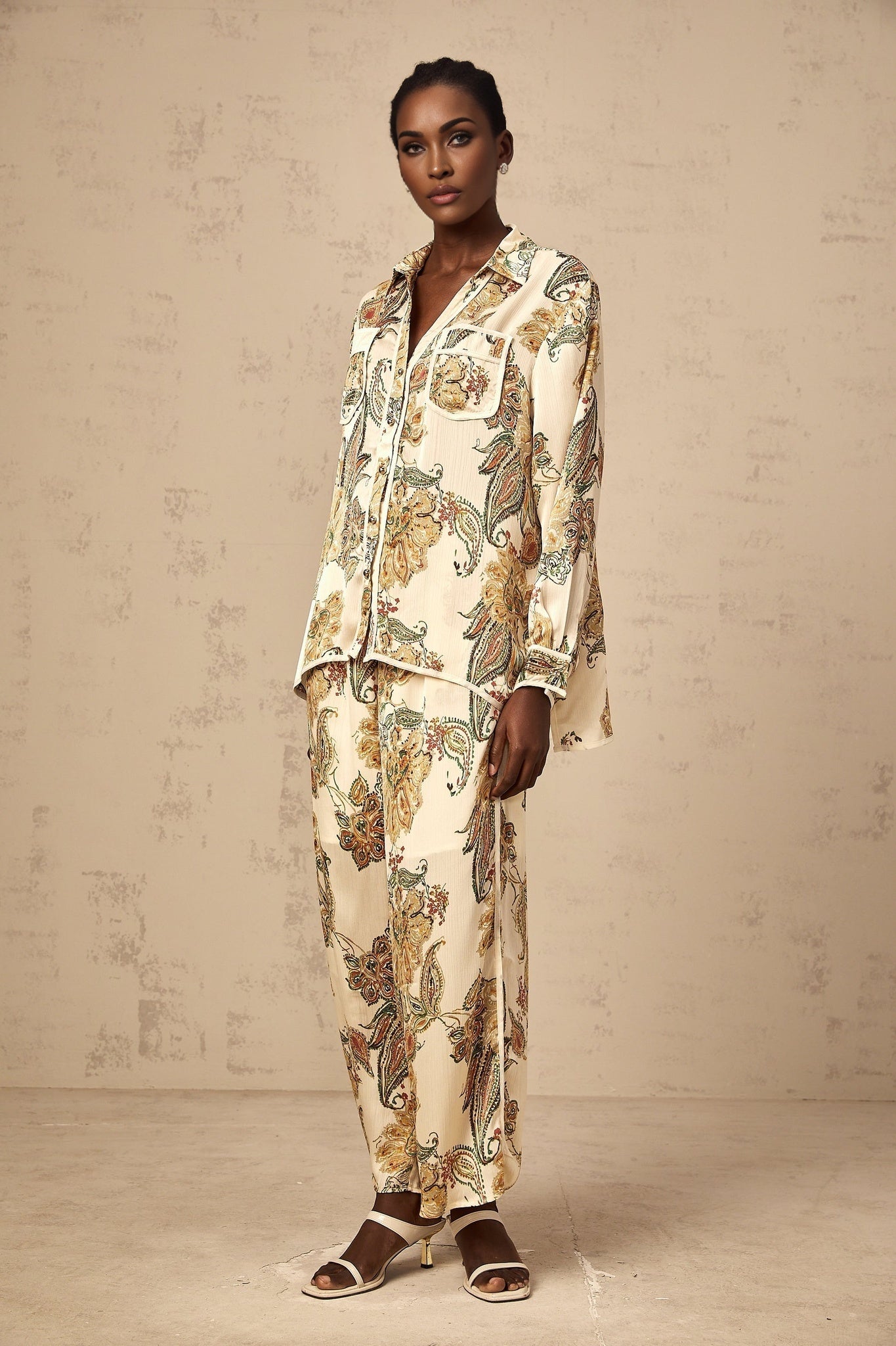 Esme Shirt & Trousers – Floral Print – Semi - Sheer – Wide Legs