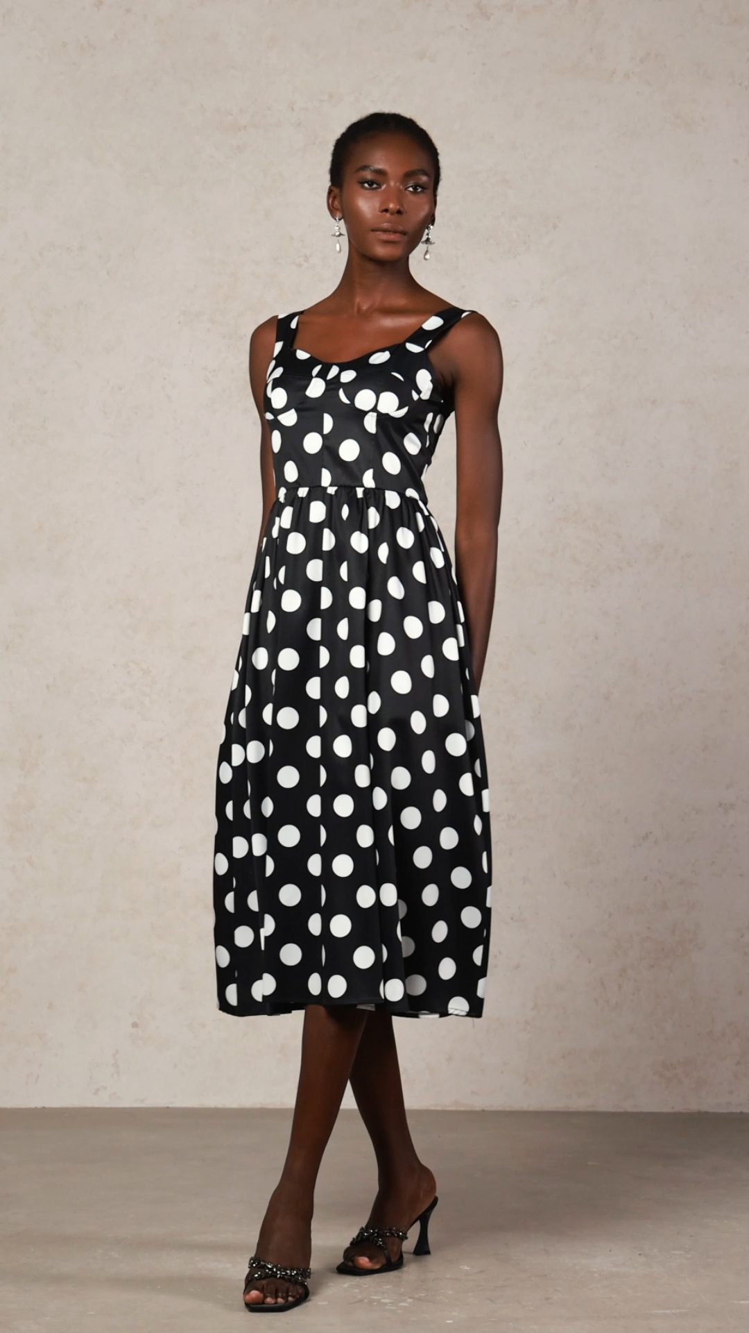 Ester Black Dotted Midi Dress