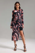Ester Black Printed Slit Midi Dress