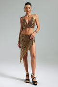 Ester Gold Leopard Print Halter Neck Dress
