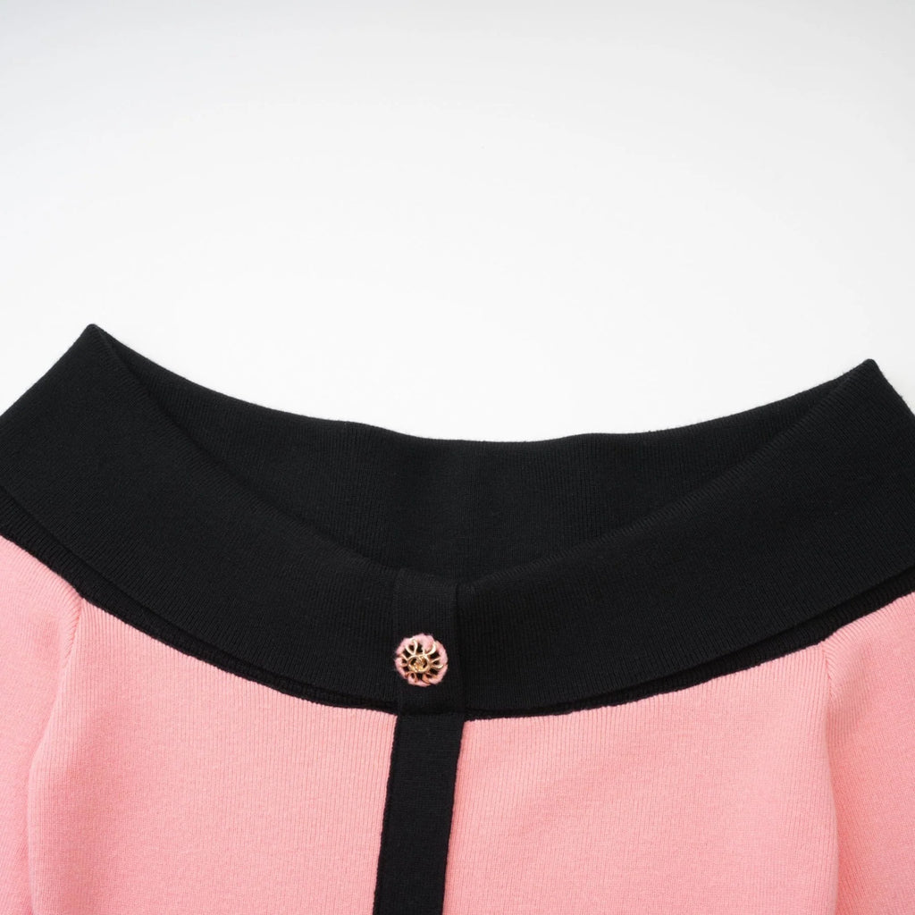 Esther Midi Dress - Off the Shoulder - Contrast Colors - Knitted Construction