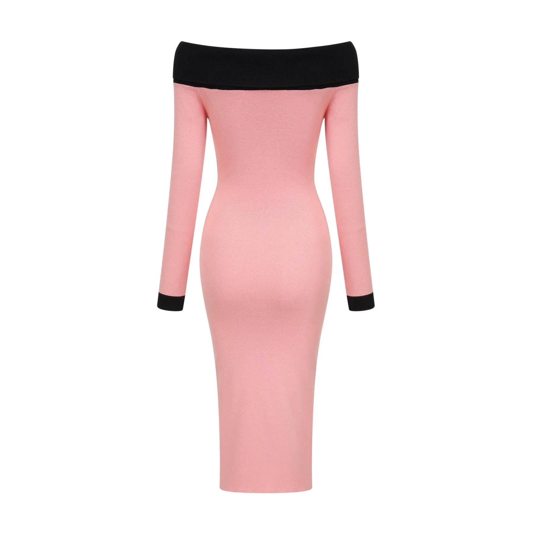 Esther Midi Dress - Off the Shoulder - Contrast Colors - Knitted Construction
