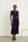 Esther Skirt & Top Set - V - Neck Top - Knitted Construction - Butterfly Pattern - Pleated Calf - Length Skirt