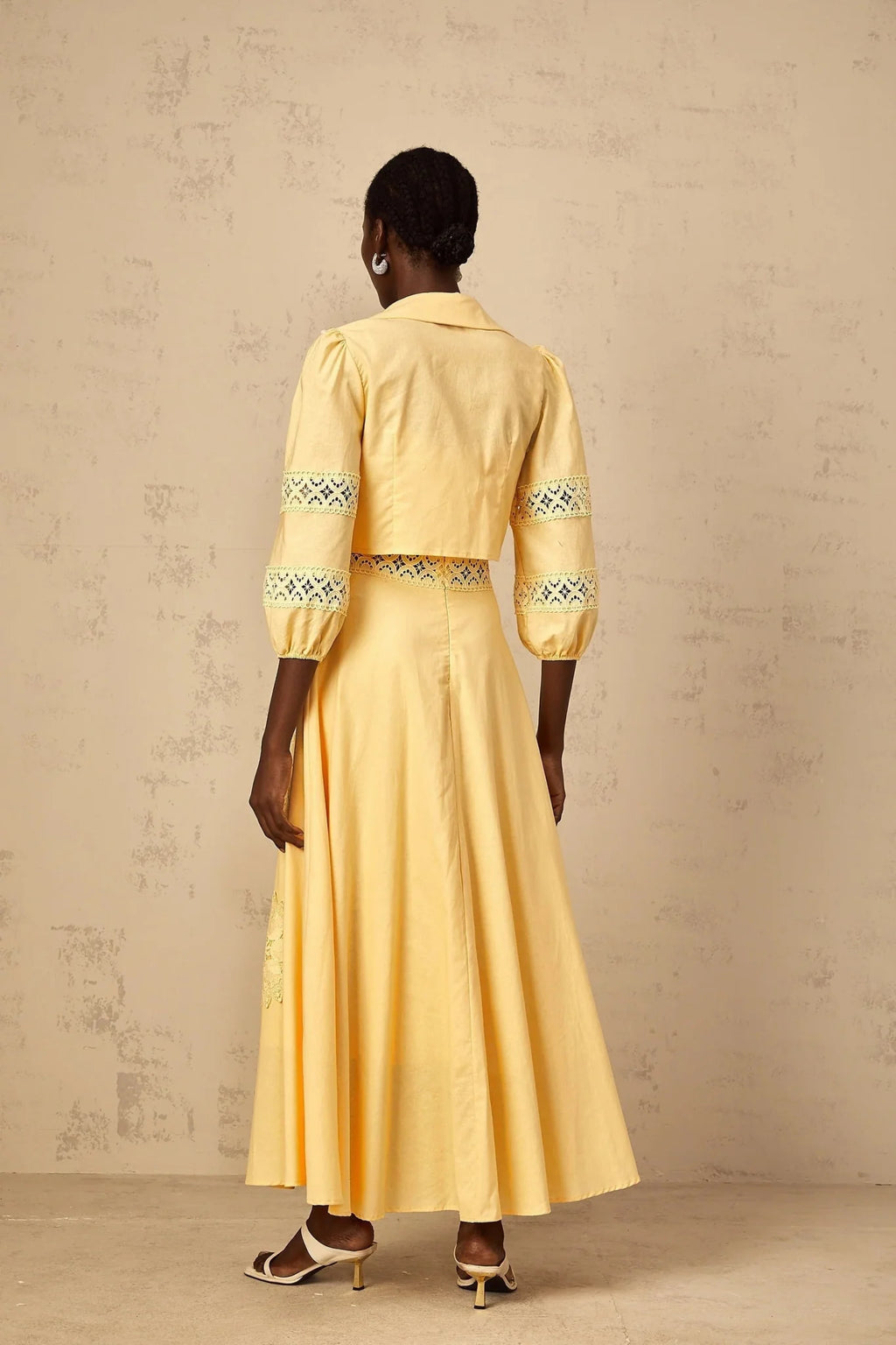 Evelyn Blouse & Dress Set with Lace Details in Yellow