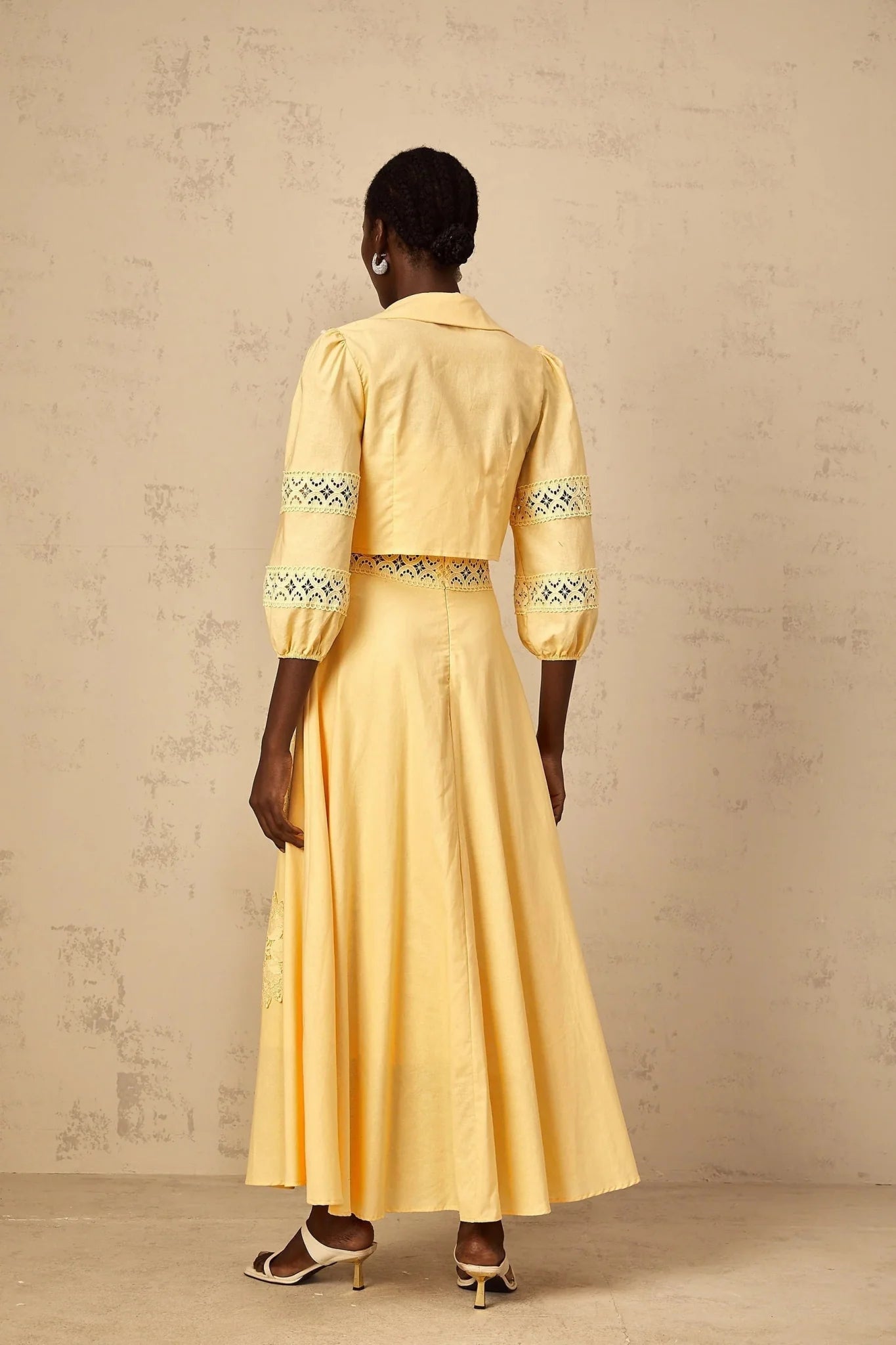 Evelyn Blouse & Dress Set with Lace Details in Yellow