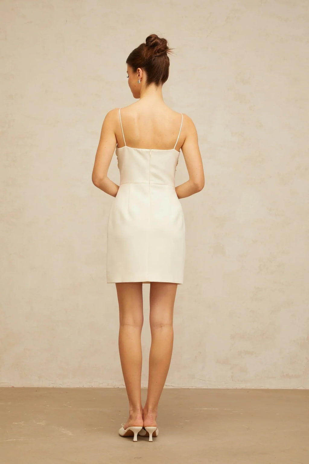 Evelyn Mini Dress White 3D - Petal V - Neck & Cinched Waist