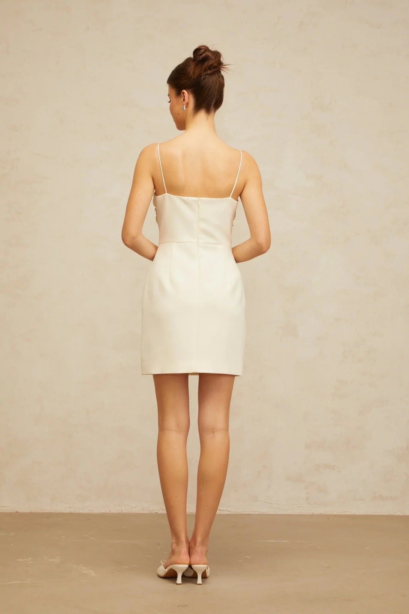 Evelyn Mini Dress White 3D - Petal V - Neck & Cinched Waist