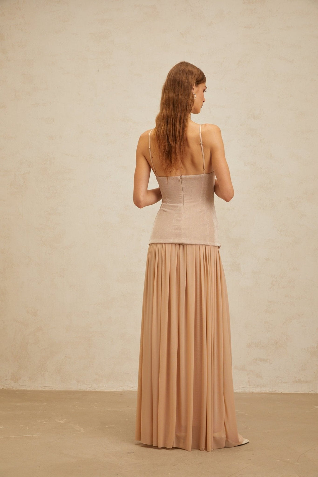 Everleigh Top & Skirt - V - Neck - Adjustable Straps - Brooch Detailing - Pleated Skirt - Maxi Length
