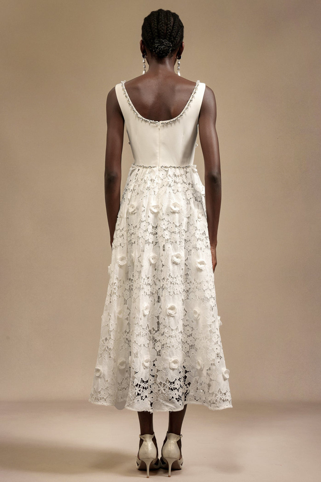 Everleigh White Lace Detail Midi Dress for Garden Party or Evening Events