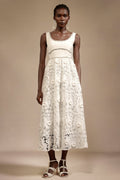 Everleigh White Lace Midi Dress with Embellished Neckline for Garden Party or Evening Event