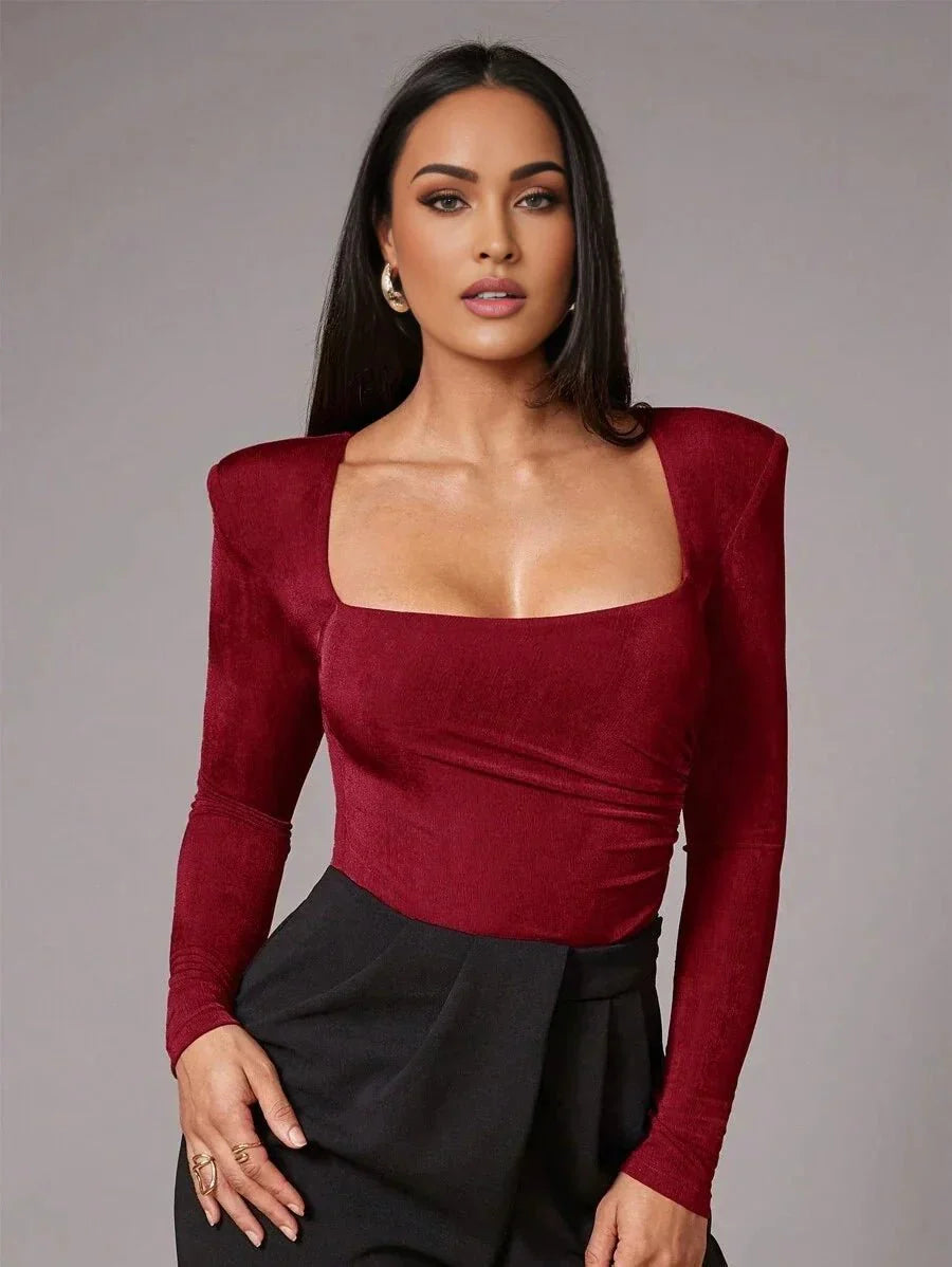 Fabiana Bodysuit - Slim Fit - Casual Style - High Stretch Fabric Elasticity - Long Sleeve Length - Square Neckline - Premium Quality