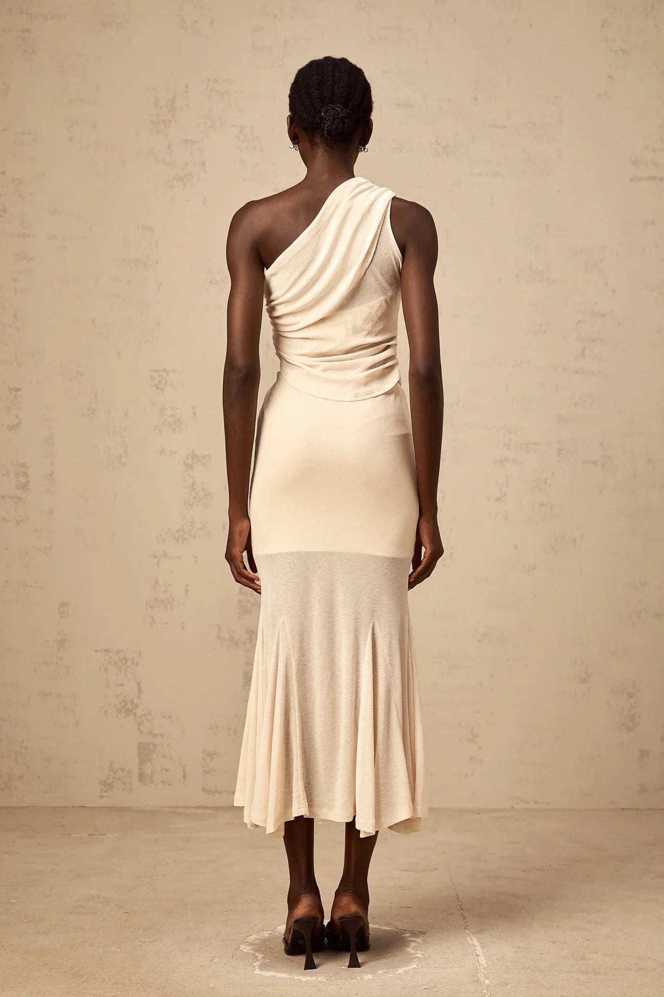 Fabiana Top & Skirt Set Neutrals Ruched Stretch Midi