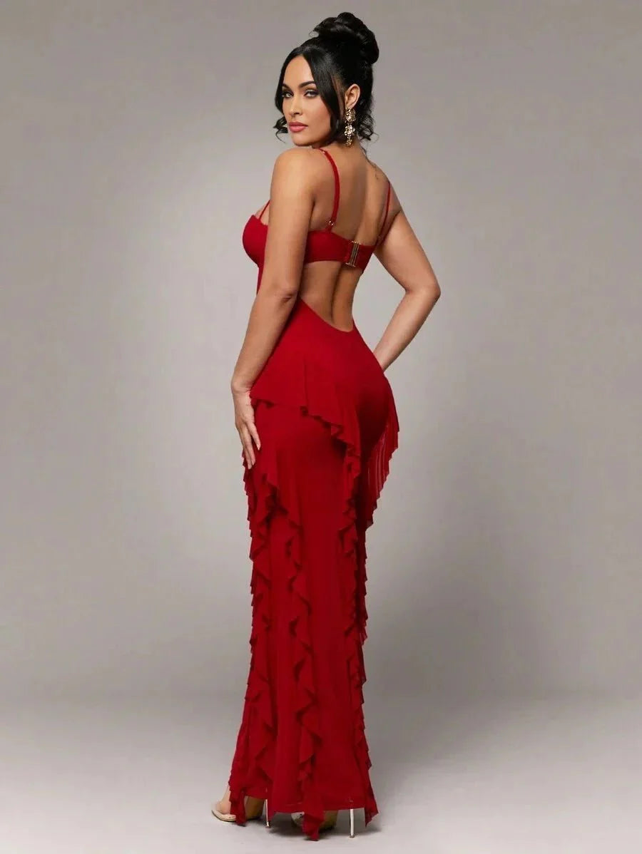 Fabiola Maxi Dress - Refined Style - High Stretch Elasticity - Slim Fit - Sleeveless - Asymmetrical, Backless, Zipper - Strapless Neckline