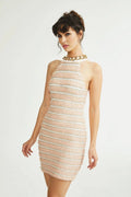 Fabiola Mini Dress - Halterneck - Sleeveless - Chain - link embellishment - Knitted construction