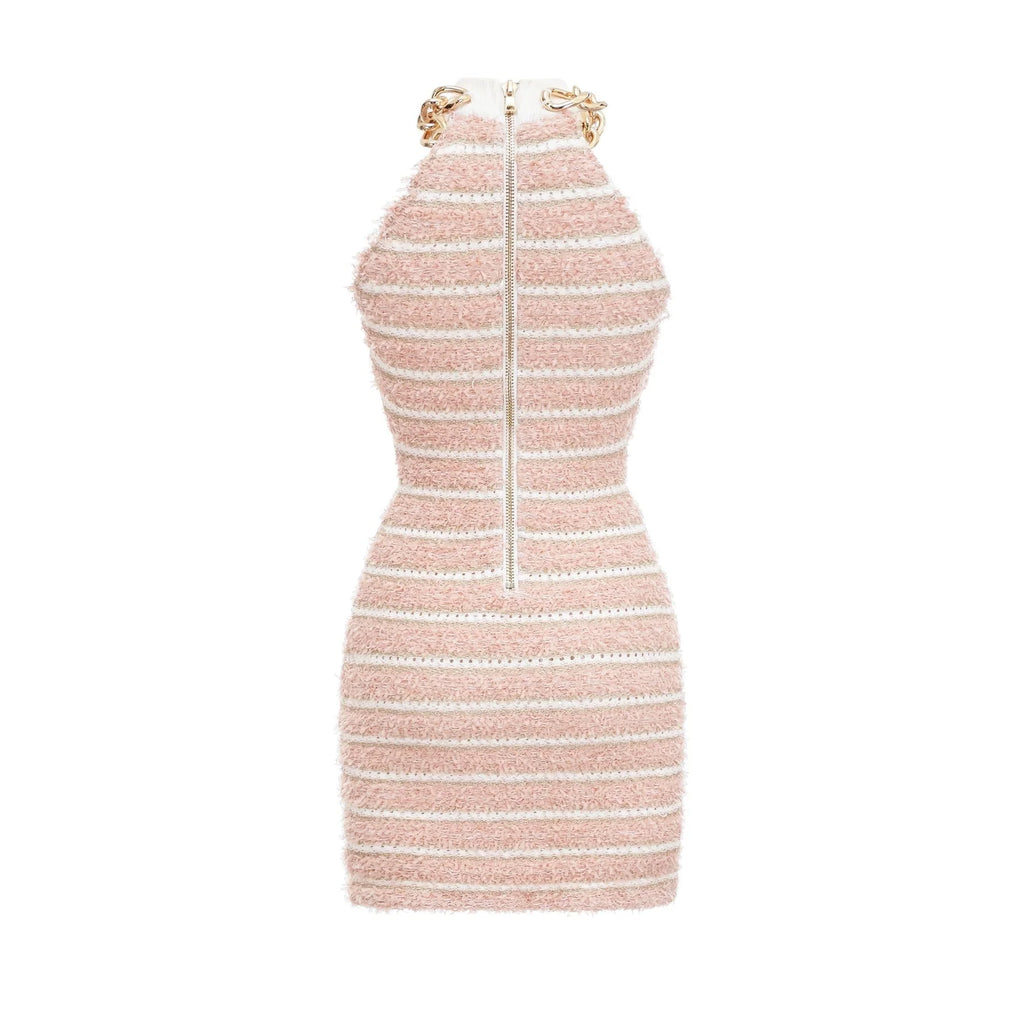 Fabiola Mini Dress - Halterneck - Sleeveless - Chain - link embellishment - Knitted construction